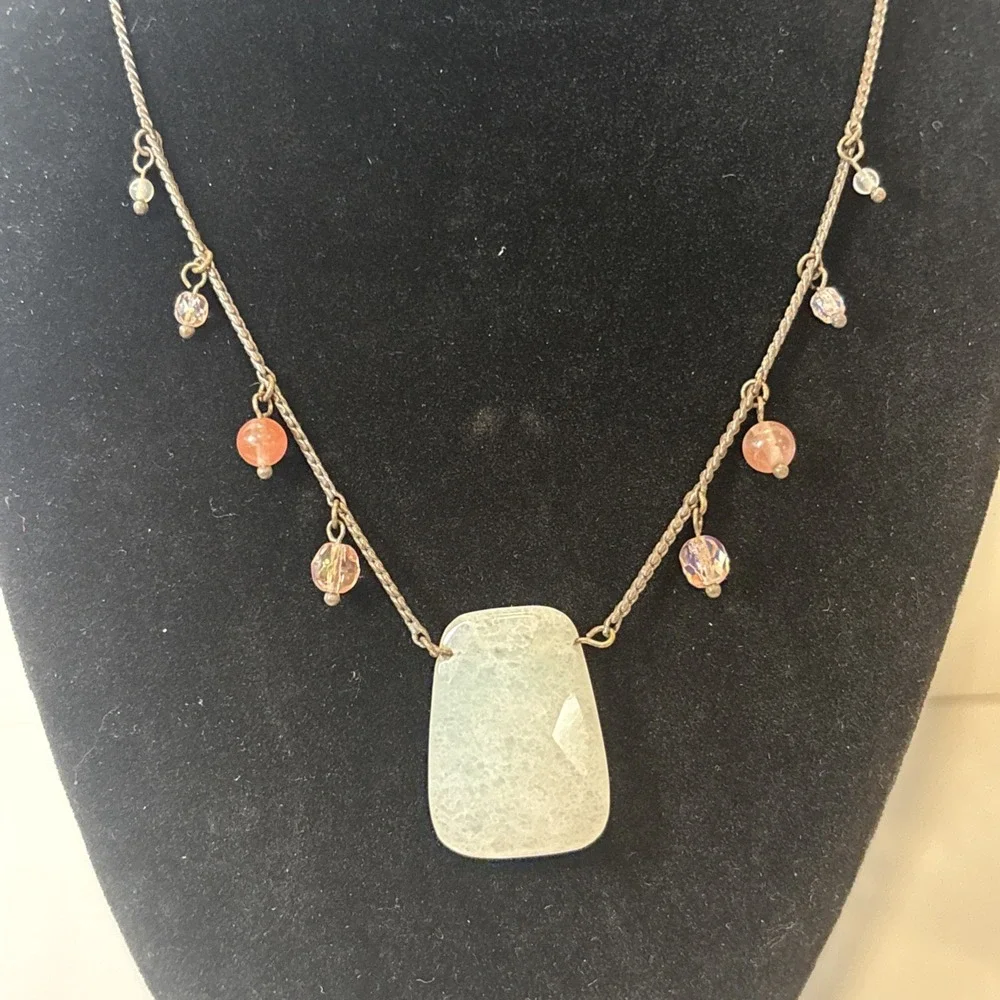 Vintage Park Lane Frosted Quartz Stone Pendant Necklace Pink Crystal Dangle 20